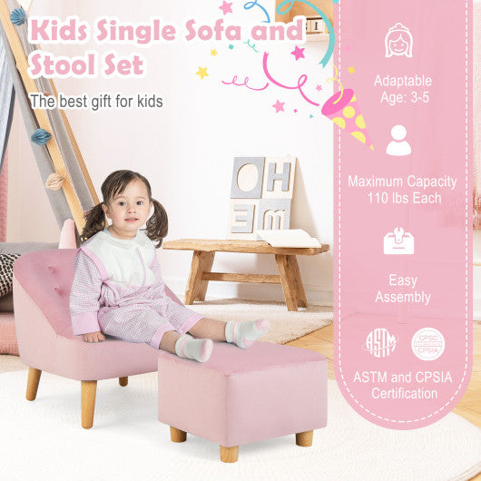 Soft Velvet Upholstered Kids Sofa Chair with Ottoman-Pink Discount