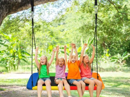 60 Inches Platform Tree Swing Outdoor with  2 Hanging Straps-Multicolor Cheap