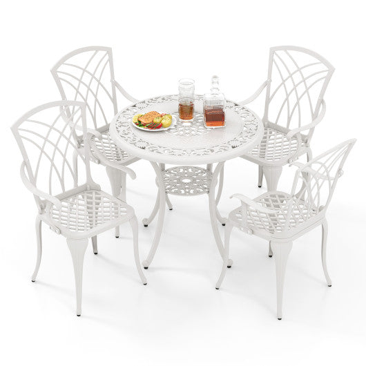 5 Piece Patio Bistro Table Chair Set with Umbrella Hole and Aluminum Frame-White Online now