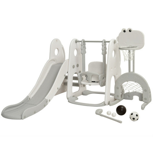 6 in 1 Toddler Slide and Swing Set with Ball Games-White Fashion