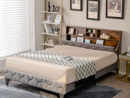 Full Queen Size Upholstered Bed Frame with Storage Headboard-Queen Size Cheap