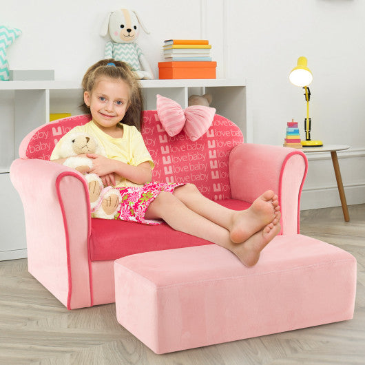 Ultra Soft Velvet Kids Sofa Chair Toddler Couch with Ottoman-Pink Discount