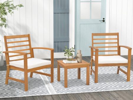 3 Pieces Outdoor Furniture Set with Soft Seat Cushions-White on Sale