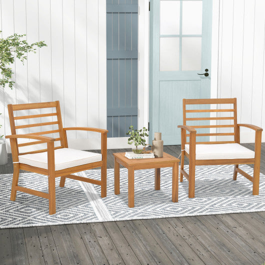 3 Pieces Outdoor Furniture Set with Soft Seat Cushions-White on Sale