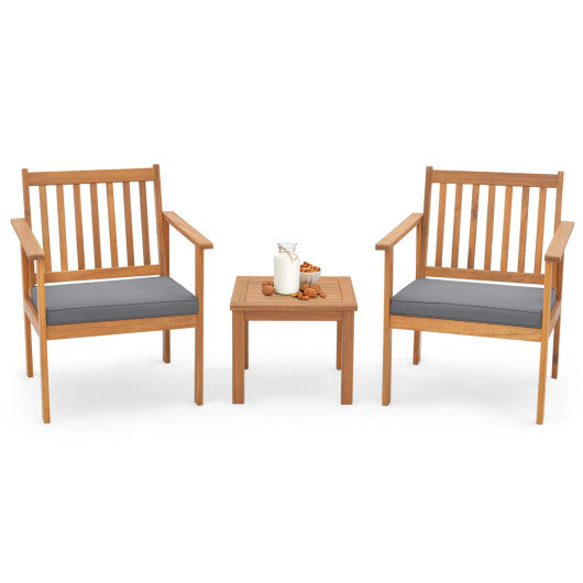 3 Pieces Patio Wood Furniture Set with soft Cushions for Porch-Gray Online now