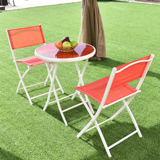 3 Pieces Patio Folding Bistro Set for Balcony or Outdoor Space-Red Sale