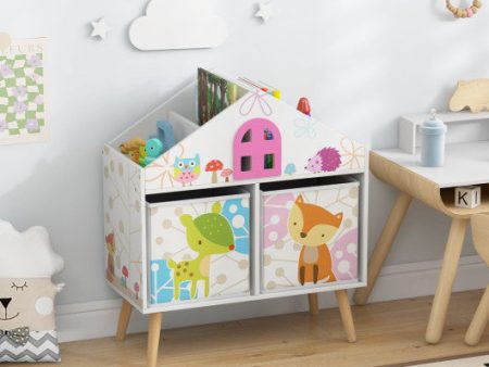 Kids House-shaped Bookshelf with 2 Storage Bins for Kids Room Playroom-White Fashion