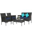 4 Pieces Patio Rattan Cushioned Sofa Set with Tempered Glass Coffee Table-Navy Online