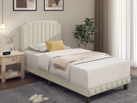 Heavy Duty Upholstered Bed Frame with Rivet Headboard-Twin Size Supply