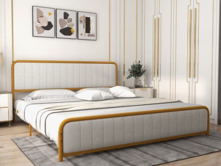 Upholstered Gold Platform Bed Frame with Velvet Headboard-King Size Online