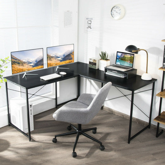 95 Inch 2-Person L-Shaped Long Reversible Computer Desk with Monitor Stand-Black For Cheap