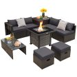 Outdoor 9 Pieces Patio Furniture Set with 50 000 BTU Propane Fire Pit Table-Gray Sale