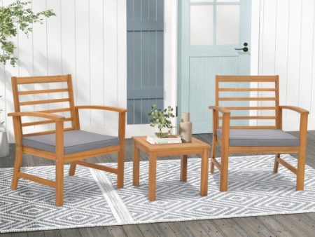 3 Pieces Outdoor Furniture Set with Soft Seat Cushions-Gray For Sale