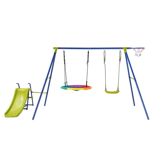 4-in-1 Heavy-Duty Metal Playset with Slide and Basketball Hoop Online Hot Sale