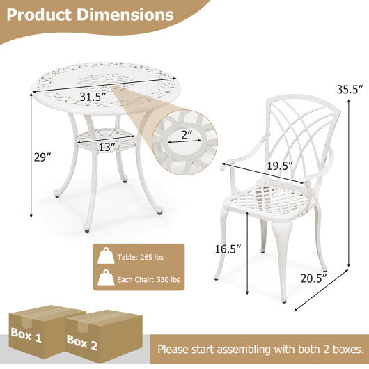 5 Piece Patio Bistro Table Chair Set with Umbrella Hole and Aluminum Frame-White Online now