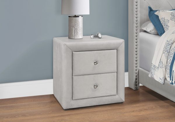 21  Light Gray Velvet Two Drawer Nightstand Supply