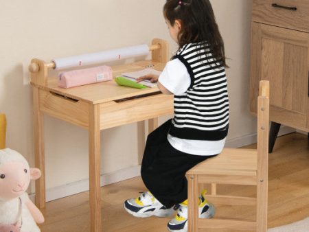 Toddler Multifunctional Activity Table and Chair Set with Paper Roll Holder-Natural Online