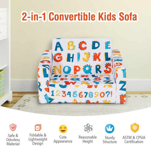 2-in-1 Convertible Kids Sofa with Velvet Fabric-Multicolor Online Sale