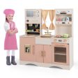 Kids Kitchen Playset with Microwave and Coffee Maker for Ages 3+-Pink on Sale