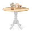 Wooden Dining Table with Round Tabletop and Curved Trestle Legs-Natural & White Hot on Sale