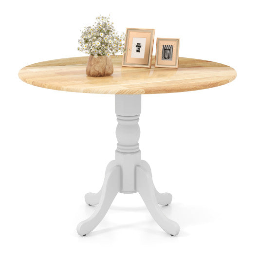 Wooden Dining Table with Round Tabletop and Curved Trestle Legs-Natural & White Hot on Sale