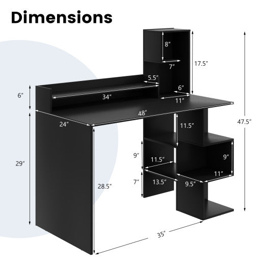 Modern Computer Desk with Storage Bookshelf and Hutch for Home Office-Black Discount