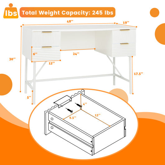 48 Inch Home Office Computer Desk with 4 Drawers-White For Discount