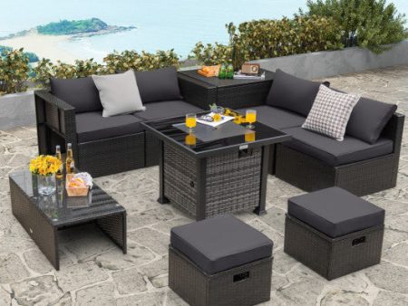 Outdoor 9 Pieces Patio Furniture Set with 50 000 BTU Propane Fire Pit Table-Gray Sale