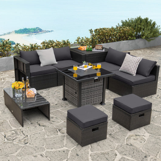 Outdoor 9 Pieces Patio Furniture Set with 50 000 BTU Propane Fire Pit Table-Gray Sale