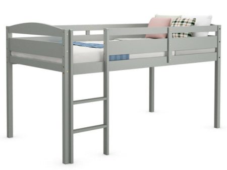 Wooden Twin Low Loft Bunk Bed with Guard Rail and Ladder-Gray Sale