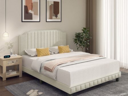 Heavy Duty Upholstered Bed Frame with Rivet Headboard-Queen Size Online now