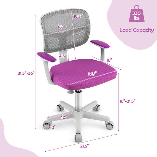 Adjustable Desk Chair with Auto Brake Casters for Kids-Purple Discount