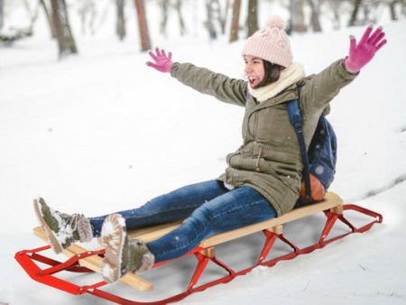 54 Inch Kids Wooden Snow Sled with Metal Runners and Steering Bar Online Hot Sale