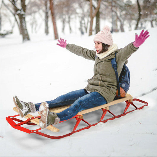 54 Inch Kids Wooden Snow Sled with Metal Runners and Steering Bar Online Hot Sale