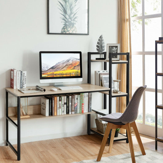 59-Inch Computer Desk Home Office Workstation 4-Tier Storage Shelves-Natural Online now