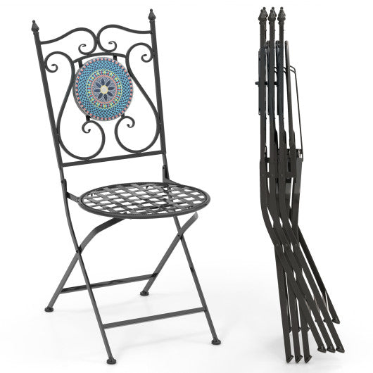 Set of 2 Mosaic Chairs for Patio Metal Folding Chairs-Multicolor on Sale