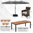 9 Piece Outdoor Dining Set with 15 Feet Double-Sided Twin Patio Umbrella-Gray Supply