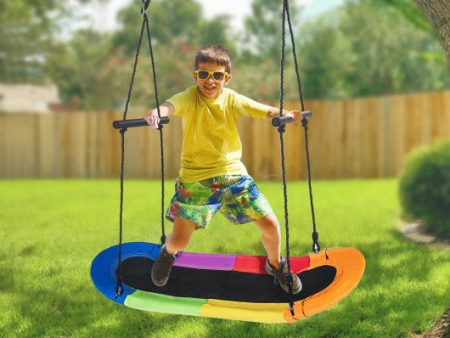 Saucer Tree Swing Surf Kids Outdoor Adjustable Oval Platform Set with Handle-Color Fashion