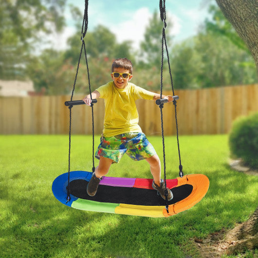 Saucer Tree Swing Surf Kids Outdoor Adjustable Oval Platform Set with Handle-Color Fashion