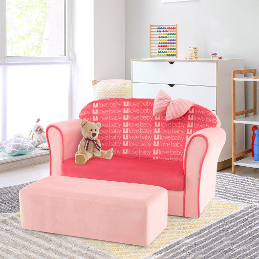 Ultra Soft Velvet Kids Sofa Chair Toddler Couch with Ottoman-Pink Discount