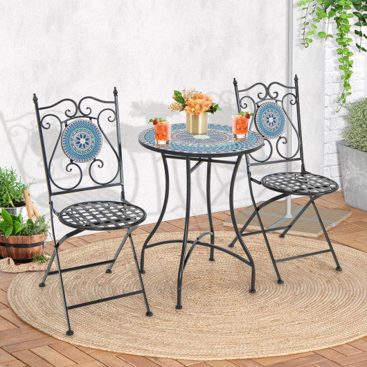 Set of 2 Mosaic Chairs for Patio Metal Folding Chairs-Multicolor on Sale