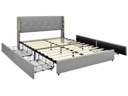 Bed Frame Mattress Foundation with 4 Storage Drawers Cheap