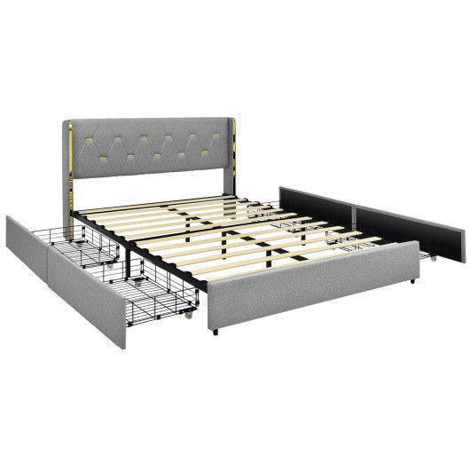 Bed Frame Mattress Foundation with 4 Storage Drawers Cheap