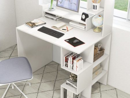 Modern Computer Desk with Storage Bookshelf and Hutch for Home Office-White For Sale