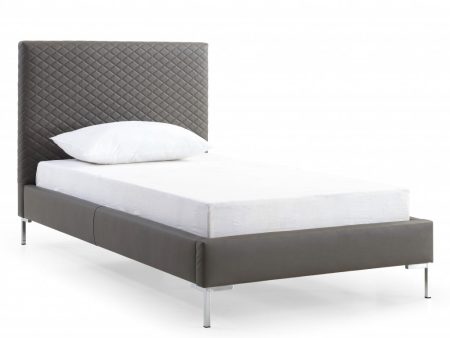 Twin Size Dark Grey Upholstered Faux Leather Bed Frame Sale