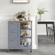 Kitchen Island Cart on Wheels with Rubber Wood Top and 3 Drawersand Removable Tray-Gray Online