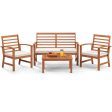 4 Pieces Outdoor Furniture Set with Stable Acacia Wood Frame-Beige For Sale