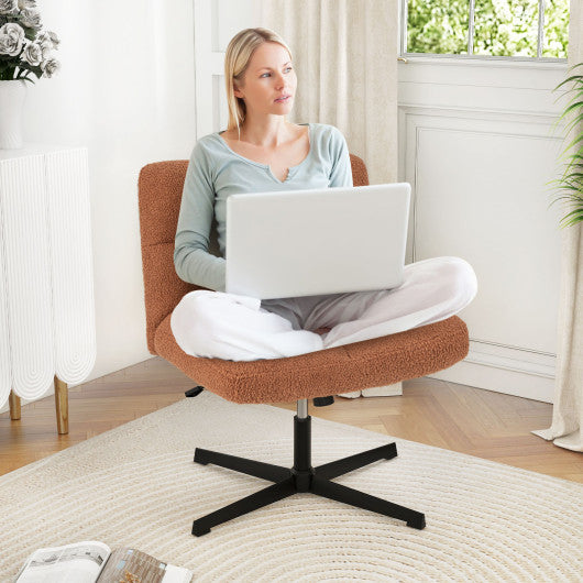 Office Armless Chair Cross Legged with Imitation Lamb Fleece and Adjustable Height-Brown Online