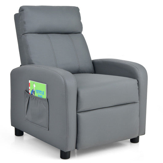 Ergonomic PU Leather Kids Recliner Lounge Sofa for 3-12 Age Group-Gray Sale