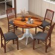 Wooden Dining Table with Round Tabletop and Curved Trestle Legs-Walnut & White Fashion